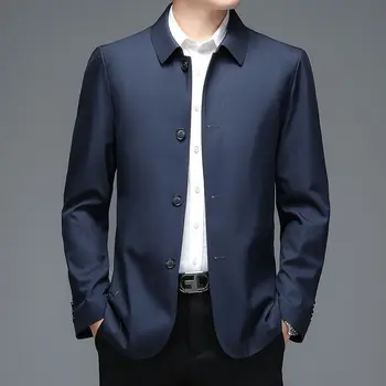 Новая мужская демисезонная куртка для делового отдыха среднего возраста, куртки с отложным воротником, пальто, мужская одежда, верхняя одежда Q547