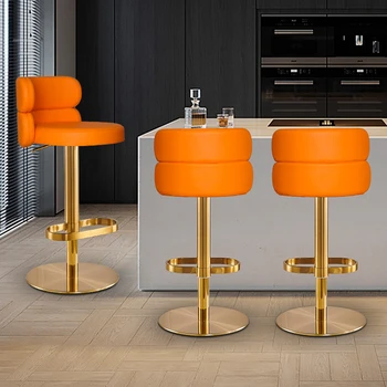 Вращающиеся барные стулья Nordic с подъемником из нержавеющей стали, барная мебель, легкий стул с роскошной спинкой, барный стул для дома, стулья для стойки регистрации в отеле