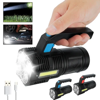 USB Перезаряжаемый светодиодный ручной фонарик, прожектор IPX4, водонепроницаемый фонарь для кемпинга, ночной рыбалки, пеших прогулок