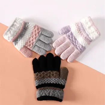 1 пара теплых толстых детских мягких Зимнеосенних перчаток с полными пальцами Вязаные варежки Детские перчатки