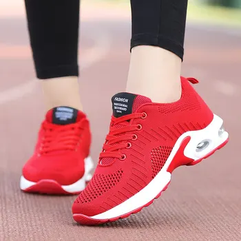 Красная женская обувь, сетчатые кроссовки для женщин, Дышащая обувь для ходьбы на платформе, легкие теннисные туфли, женская спортивная обувь для тренировок