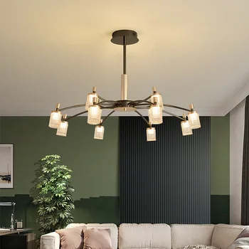 Светодиодная потолочная люстра в гостиной, прихожей, спальне, Черная Золотая подвесная потолочная лампа с разветвлениями, современный светодиодный светильник для помещений
