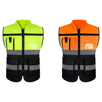 оранжевый/желтый Светоотражающий жилет повышенной видимости, Дизайн карманов, Светоотражающий жилет для безопасности дорожного движения, велосипедная одежда