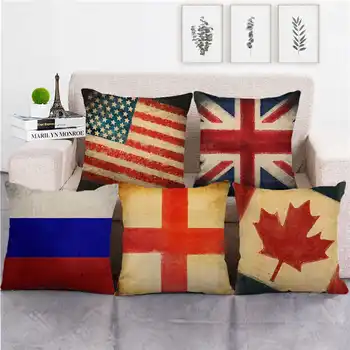 Винтажная наволочка с флагом для подушки, льняная наволочка с Британско-Канадским флагом, декоративные подушки для элегантной наволочки для дивана