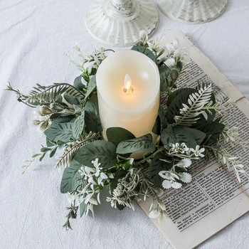 Искусственные листья, кольцо со свечой, украшения для свадебного стола, Венки из свечей и зелени для домашнего декора Рождественской вечеринки 25 см