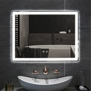 Стеклянное зеркало в ванной со светодиодной подсветкой, Современный макияж, Затемняемый Переключатель зеркала в ванной, Перезаряжаемая Бытовая техника Badkamer Spiegel