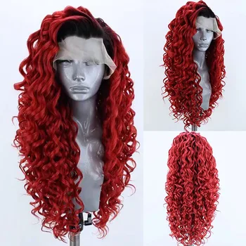 AIMEYA Синтетический парик с кружевом спереди Омбре Красный Длинные вьющиеся парики с кружевом для женщин с натуральной линией роста волос Ежедневное использование Косплей Парик Омбре коричневый