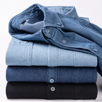 Весна 2023, новые мужские универсальные рубашки в стиле ретро, Деловая Повседневная Свободная рубашка с длинным рукавом, Осенняя джинсовая куртка мужского бренда, Черный, синий