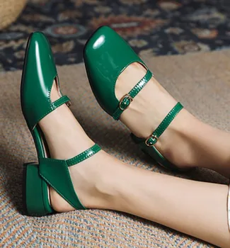Женские босоножки из лакированной кожи LIHUAMAO с ремешком на щиколотке, сандалии с квадратным носком, обувь на высоком каблуке, зеленый