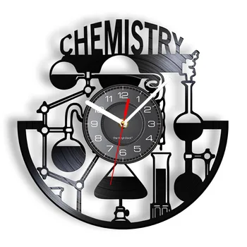 Виниловый альбом химического эксперимента LP Черные настенные часы Бесшумные, не Тикающие Часы Настенные часы для химической лаборатории Science Art Decor