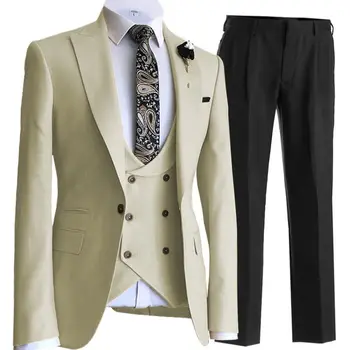 Мужское повседневное деловое платье из 3 предметов, свадебный костюм жениха, пальто, блейзеры, жилет, брюки