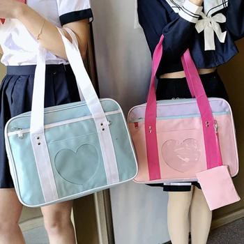 Розовая униформа в японском стиле, школьные сумки через плечо для женщин и девочек, холщовые повседневные сумки для багажа большой вместимости, сумки-тоутсы