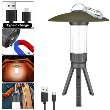 Светодиодные наружные кемпинговые фонари Type-C USB Перезаряжаемый ночник IPX4 Водонепроницаемый с карабином Многофункциональный фонарь для палатки