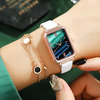 Модные Темпераментные часы, женский кожаный ремень с имитацией кварца, прямоугольные часы из розового золота, роскошные наручные часы для романтической пары