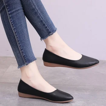 Женские туфли на плоской подошве с острым носком в корейском стиле, женские простые одинарные туфли Doudou