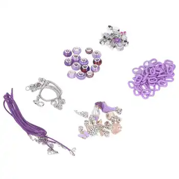 Набор для изготовления браслетов из 93 шт. фиолетовых разноцветных бусин с застежкой-лобстером, кулон из сплава, набор браслетов 