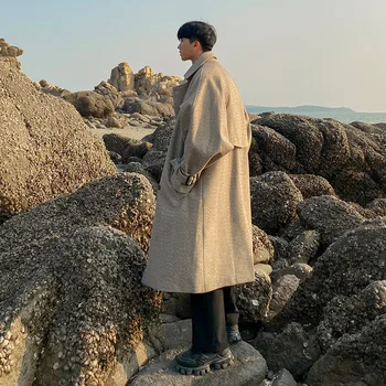 Корейская версия шерстяного пальто Мужской тренд средней длины, красивое пальто-накидка, осенне-зимний утолщенный шерстяной тренч Ins
