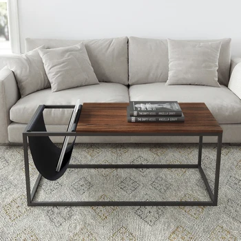 Журнальный столик, внутренний диван-столик из орехового дерева с металлическим каркасом и брезентовой вешалкой