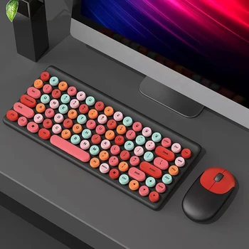 Беспроводная офисная клавиатура мышь Красочные мультимедийные функциональные клавиши Подключение USB приемника Питание от аккумулятора для настольного ПК