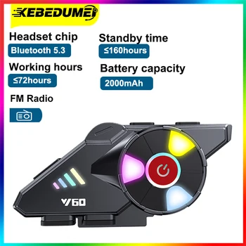 Kebidumei Y60 Bluetooth 5.3 Шлем Гарнитура 2000 мАч Беспроводной Комплект Громкой Связи FM-Радио Moto Музыкальные Наушники С Голосовым Помощником