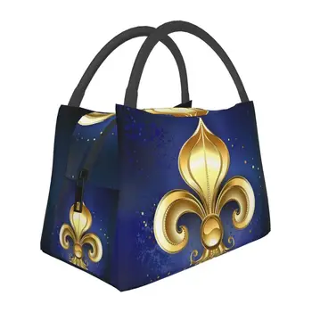 Изготовленные на заказ золотые сумки для ланча Fleur De Lis, женский холодильник, теплый изолированный ланч-бокс для пикника, кемпинга, работы, путешествий