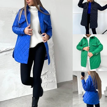 Женская осенне-зимняя теплая стеганая куртка с поясом, легкая повседневная однотонная однобортная верхняя одежда с длинным рукавом, пальто