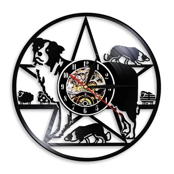 Собака Бордер-колли Виниловая пластинка Настенные часы Клуб дрессировки Бордер-колли Породы пастушьих собак Настенный художественный декор 3D Настенные часы