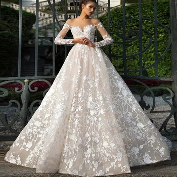 Свадебное платье Принцессы Для женщин Элегантное Свадебное платье с кружевными аппликациями и цветочным узором, бальное платье с открытой спиной, Vestido De Novia