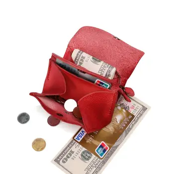 Мужской Женский однотонный кошелек для монет из кожи растительного дубления, Ретро Маленький кошелек ручной работы, Многофункциональная сумка для хранения, сумки для монет