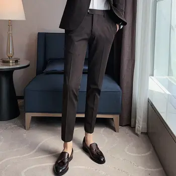 Летние костюмные брюки длиной до щиколоток Брюки для мужчин Ice Silk В корейском стиле Тонкие Мужские официальные брюки 2023 Новая Корейская одежда G147