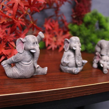 3шт Маленькая скульптура слона, милые украшения из смолы, водонепроницаемый дизайн с рисунком слона на плоской подошве для коллекции домашнего декора