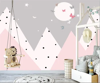 Фотообои на заказ, настенная роспись детской комнаты, розовая абстрактная бабочка из долины, мультяшная геометрическая картина, наклейки на стены