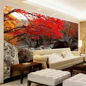 beibehang 3d HD фотообои на заказ нетканая фреска Лес красные листья пейзаж картина фото Диван телевизор фон стены 3d