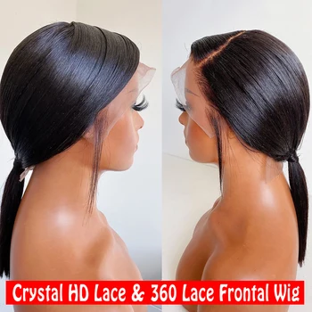 Прозрачный HD Кристалл 360 Полный кружевной парик Из человеческих волос, Бразильский Яки, прямые кружевные Фронтальные парики Для женщин, Бесклеевой Кружевной Фронтальный парик