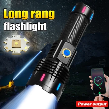Сверхдлинный мощный светодиодный фонарик, флуоресцентный тактический фонарь, USB Перезаряжаемые вспышки, 1500 м Лазерный прожектор, Походная лампа