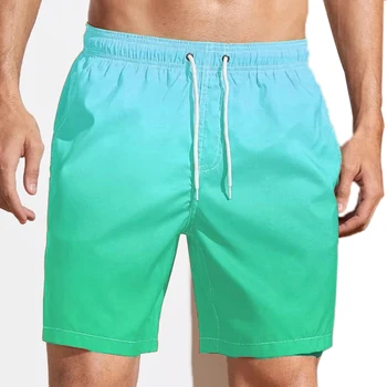 Мужские пляжные шорты из серии Gradient Color, плавки, Пляжные шорты с сетчатой подкладкой, Эластичный пояс, Графические принты
