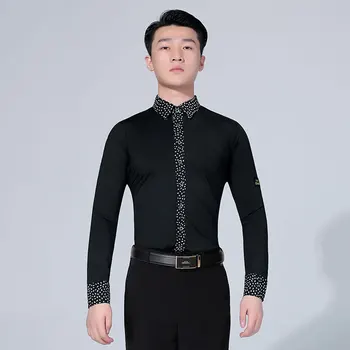 новая мужская черная танцевальная рубашка Конкурсное представление Современная бальная Сальса Танго Самба латиноамериканские мужские рубашки мужская танцевальная одежда