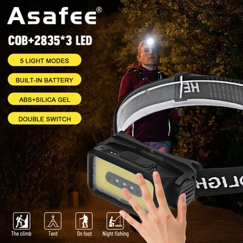 Многофункциональная налобная фара Asafee с сильным светочувствительностью TYPE-C, Дисплей зарядной емкости, Регулируемый передний фонарь