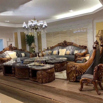 Кожаный диван из черного дерева, комбинированная гостиная из воловьей кожи первого слоя, полностью из массива дерева, большая семейная вилла, европейская мебель