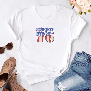 Seeyoushy THE SPIRIT OF 76 2023 Летняя Новая женская футболка Повседневный женский топ с круглым вырезом Y2K Трендовая одежда День независимости Acotar