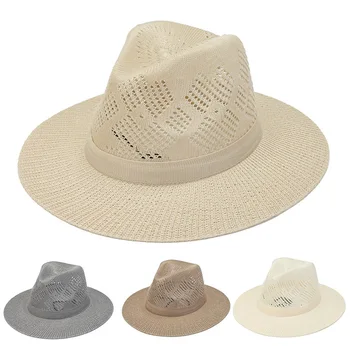 Новая летняя панама с широкими полями, соломенные шляпы для мужчин, уличная дышащая пляжная солнцезащитная шляпа унисекс, вводная часть, женская джазовая шляпа