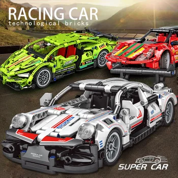 Технические спортивные автомобили, модели супер гоночных автомобилей, строительные блоки, игрушки для мальчиков
