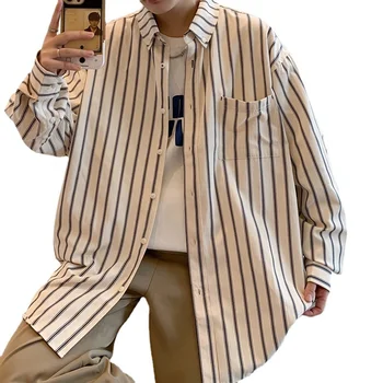 Мужская клетчатая рубашка с длинными рукавами, весенний японский винтажный повседневный тренд оверсайз, красивая студенческая универсальная рубашка, кардиган
