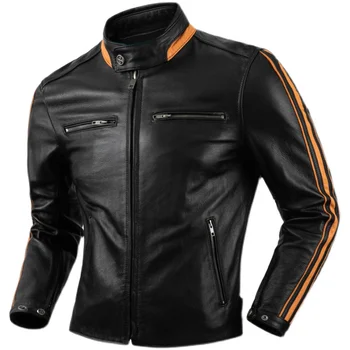 Мужская мотоциклетная кожаная куртка из натуральной воловьей кожи с верхним слоем, мужская велосипедная кожаная куртка