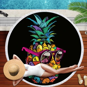 Картонное Круглое пляжное полотенце с ананасом и кисточкой в богемном стиле с фламинго, Большое одеяло, коврик для пикника, йоги, дорожная скатерть в стиле бохо, Пляжное полотенце