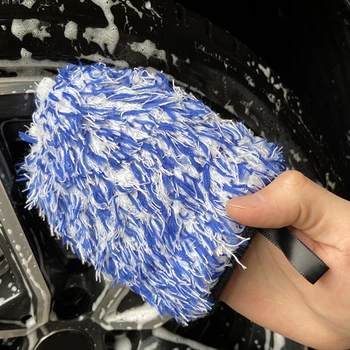 Перчатки для автомойки из микрофибры, двухсторонняя перчатка для мытья колес, аксессуары для инструментов для автомойки, впитывающая перчатка высокой плотности