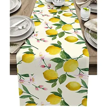 Летний Желтый лимон с листьями, льняные скатерти, свадебные украшения, моющиеся скатерти для обеденного стола, декор вечеринки