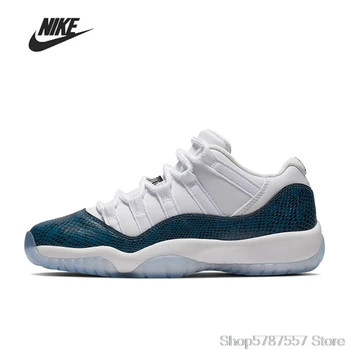 Мужские баскетбольные кроссовки Nike Air Jordan 11 с низкой посадкой из темно-синей змеиной кожи (GS), Оригинальная Женская Дышащая Спортивная обувь для бега CD6847-102