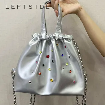 Модные серебряные рюкзаки для женщин, сумки на цепочке, дизайнерская сумка через плечо 2023 Y2k, роскошная кожаная женская сумка с бриллиантами
