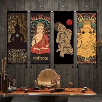 Китайский Фэн-шуй Буддизм Подвесные Настенные картины Винтажный Декор комнаты Эстетическое Настенное Искусство Плакат Гобеленовый декор для зала
